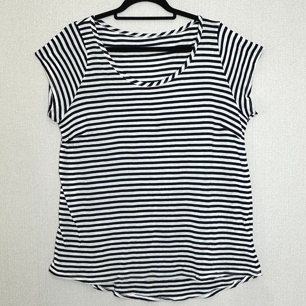 AG Adriano Goldschmied Womens XL Black White Striped Scoop Neck Tee NWOT